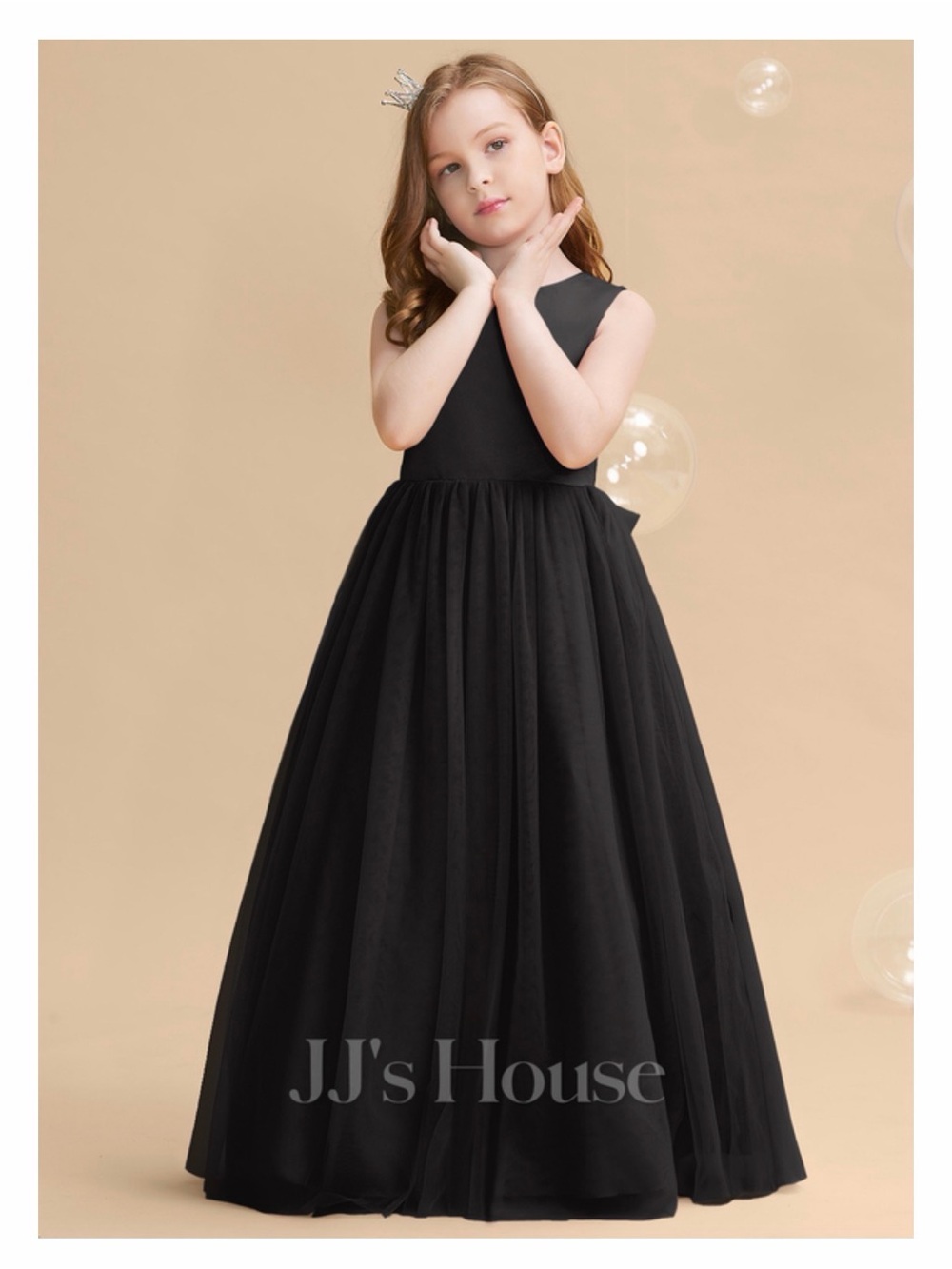 JJs House Black Sleeveless Tulle Ball Gown for Girls